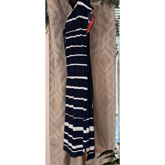Beautiful Chico's Stretch Wrinkle Free Nautical Striped Midi Length Dress Women' - Picture 3 of 9